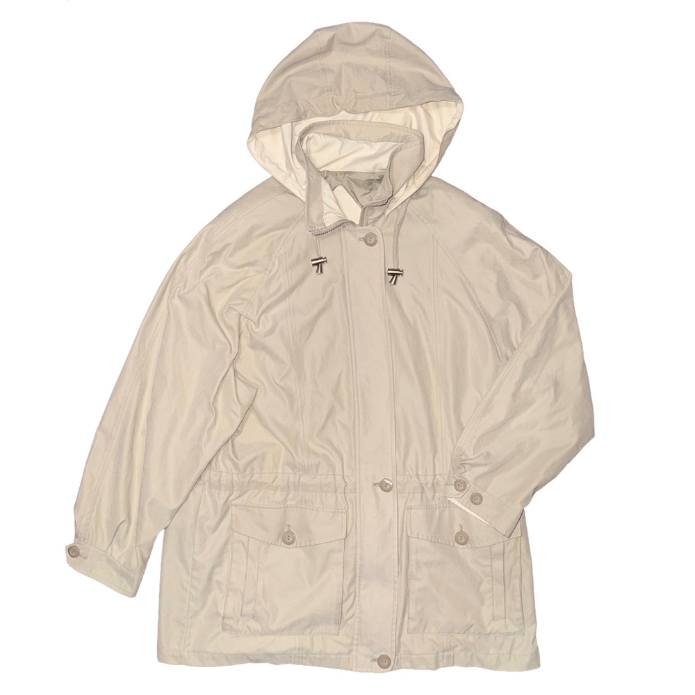 London Fog Cream Hooded Utility Jacket Workwear Minimalist Neutral Heritage